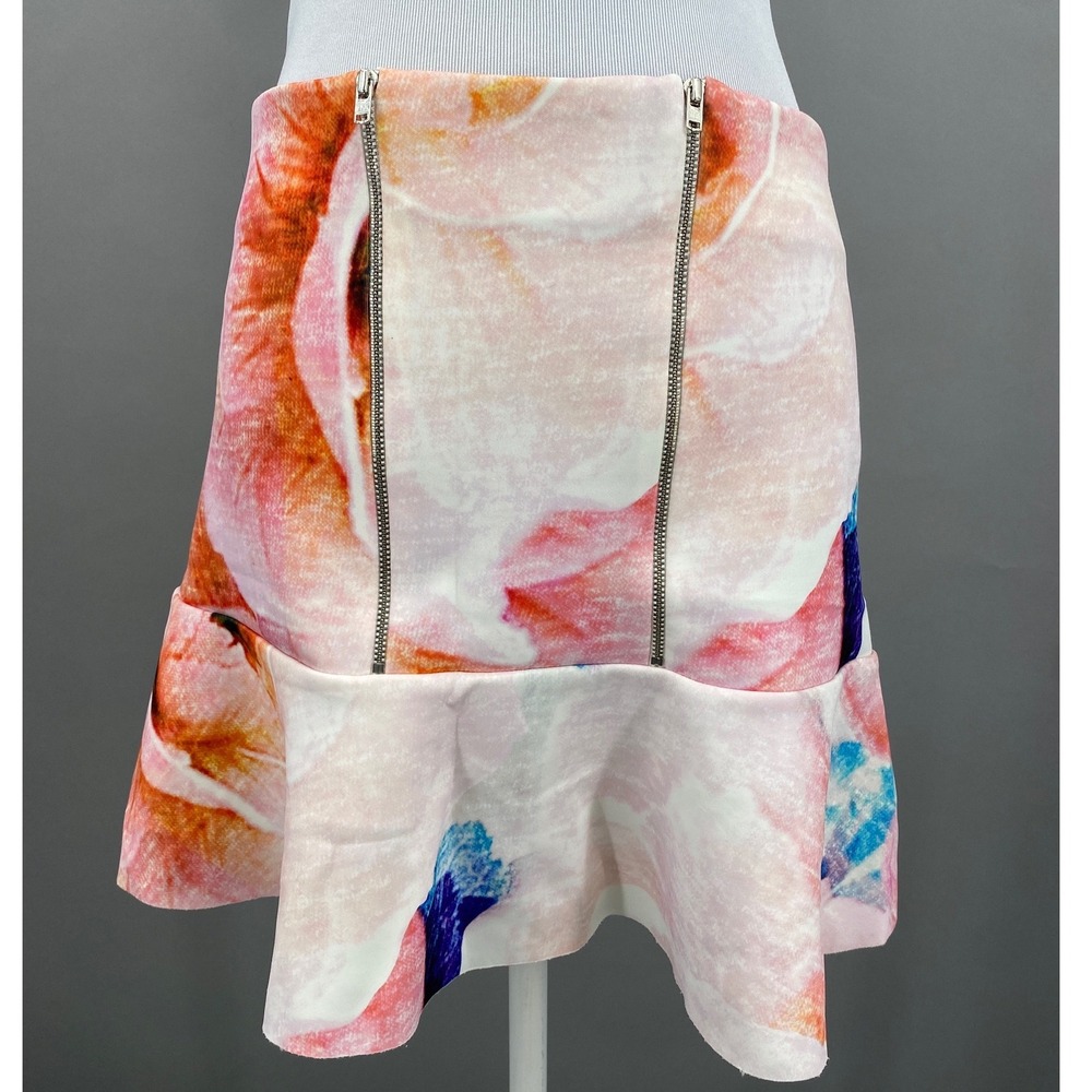 Zara Trafaluc Floral Peplum Mini Skirt Womens Size‎ M Pink Double Zip Watercolor